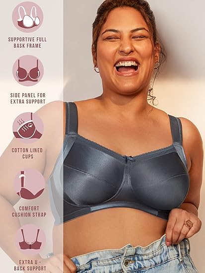 NYKD Everyday Cotton Minimiser Bra for Women Seamless, Non-Padded, Wireless, Full Coverage Support for Heavy Bust – NYB042, Light Blue, 40C